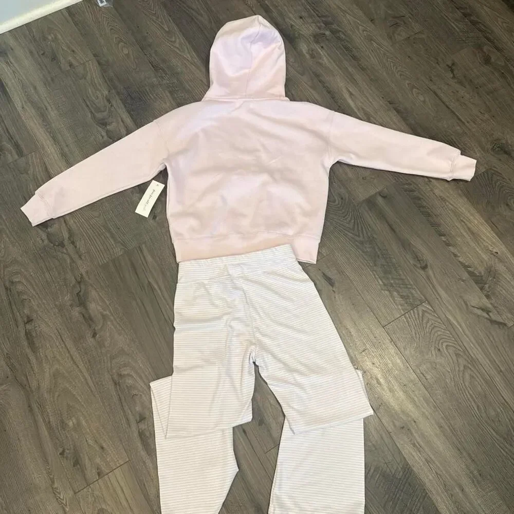 Free For All Girls Pink White Tracksuit Set Hoodie Flare Sweatpants SZ MD 10/12
